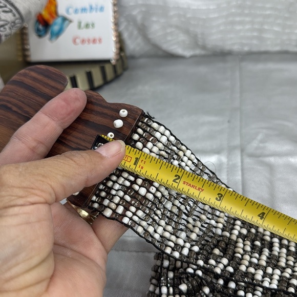 (H) Women's Vintage Beaded Elastic Belt with Wooden Buckle,Retro Style,Plus Size - Picture 9 of 10